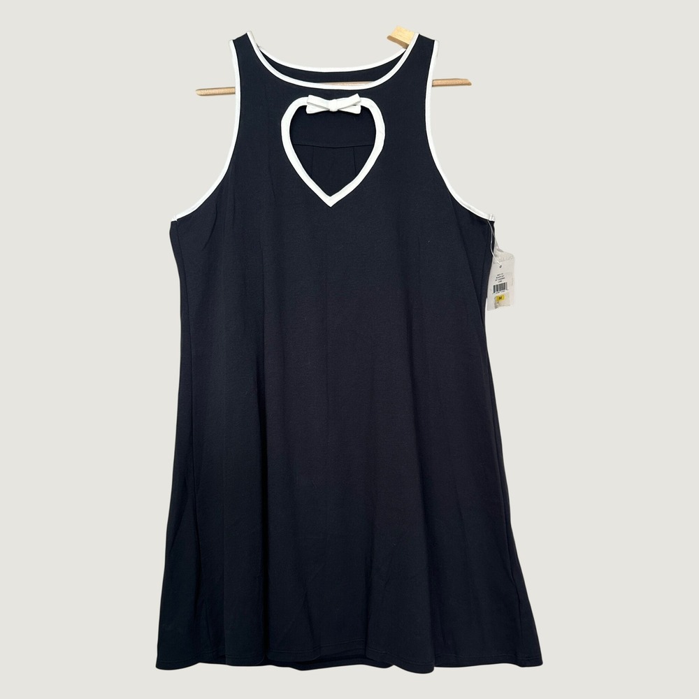 Kate Spade Chemise 100% Cotton Medium Black Heart Cutout Bow Nightgown Girly PJ